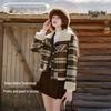 Xiangying Women's Retro Plaid Faux Fur Short Jacket
