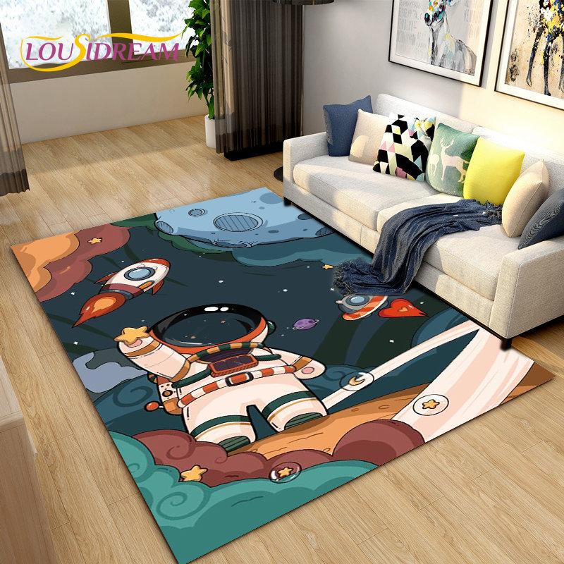 3D Astronaut Space Cartoon Area Rug,Carpet Rug for Living Room Children's Bedroom Sofa Doormat Decoration,Kid Non-slip Floor Mat