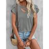 Fashion V-Neck Tops Sweet Casual Shirt Summer 2023 Petal Sleeve Blouse Female Loose Solid Shirt Women Blusas Elegant  26036