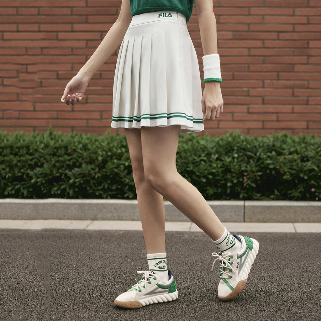FILA Original Logo Print Tennis Mid Waist Pleated Skirt Women skirts Cloud-White F11W339309F-WT