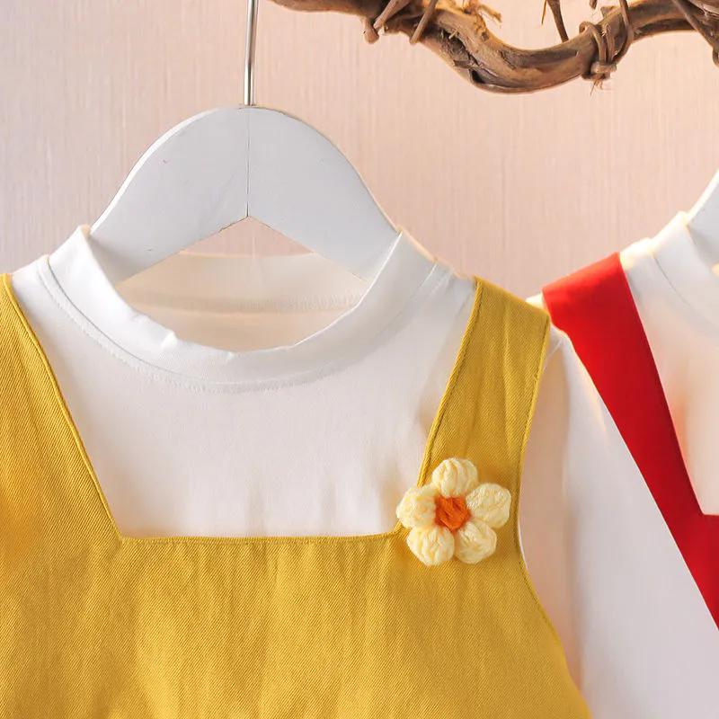 2PCS Children Clothing Set Spring Summer Girls Suits Printing Long Sleeve Tops + Suspender Skirt Clothing Set