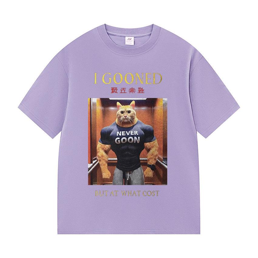 Japanese I Gooned But At What Cost Funny Cat Meme T Shirts Men's Vintage Fashion Cotton Short Sleeve T-shirt Unisex Streetwear