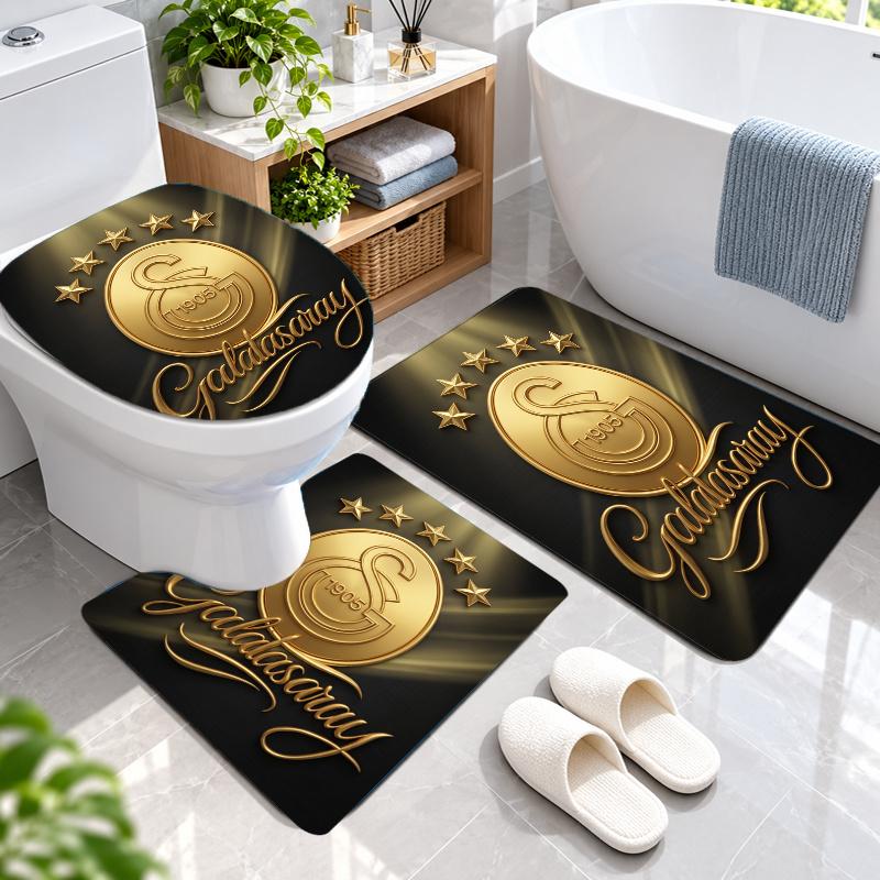 3Pcs Flannel Toilet Mat Set Galatasaray FC Bathroom Rug Bath Carpet Non Slip Home Decor