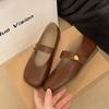 2025 new spring and summer retro versatile round head flat-soled single shoes soft leather comfortable versatile one-word belt women's shoes