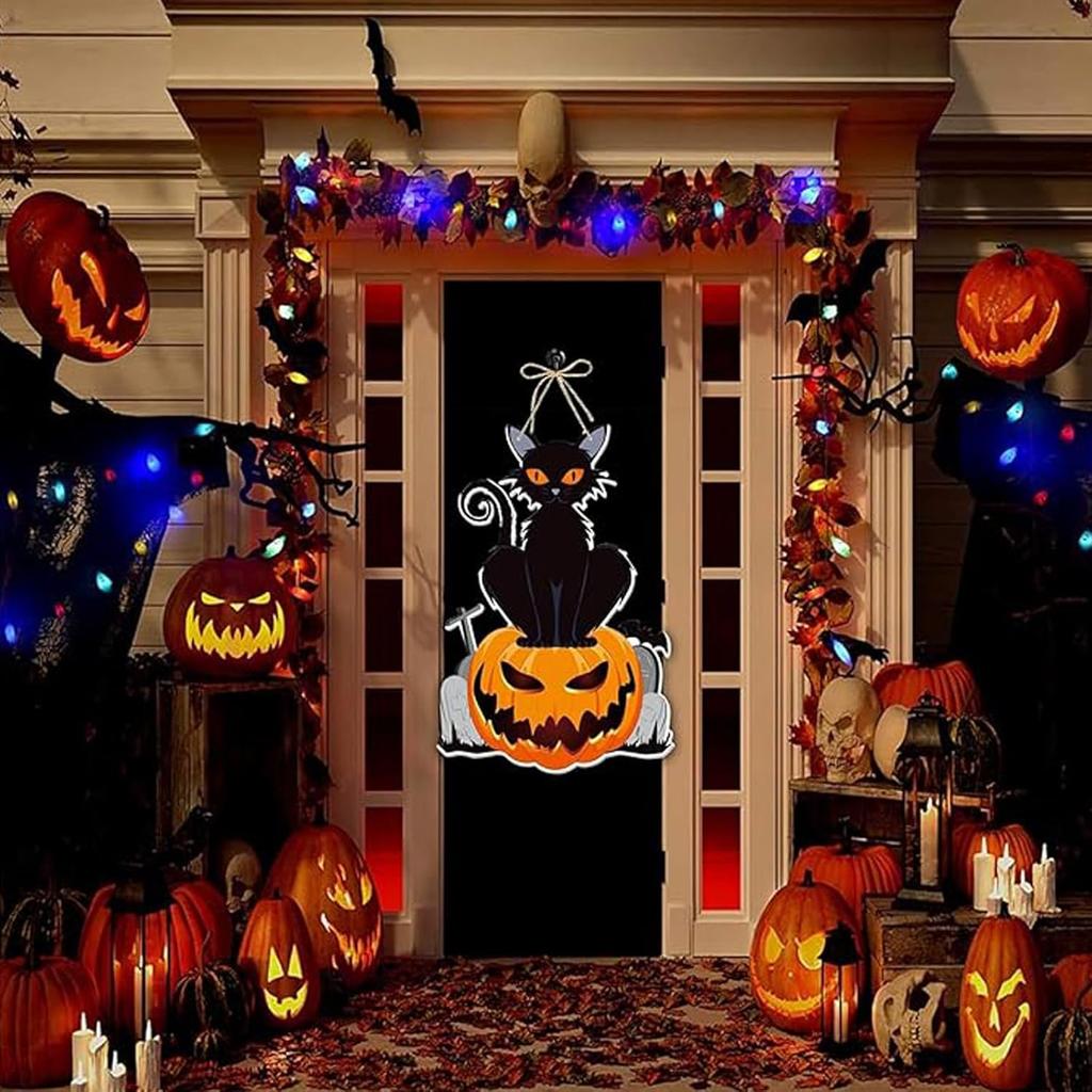 1-8PCS 2026 Halloween Door Decoration Pumpkin Bat Hanging Banner Ghost Festival Party Decor for Halloween Door Display