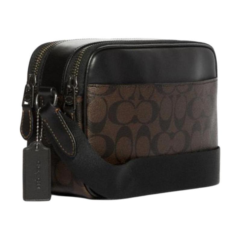 COACH crossbody bag Graham 25 classic presbyopic vertical stripes color matching zipper closure canvas and cowhide camera shoulder medium size men's
