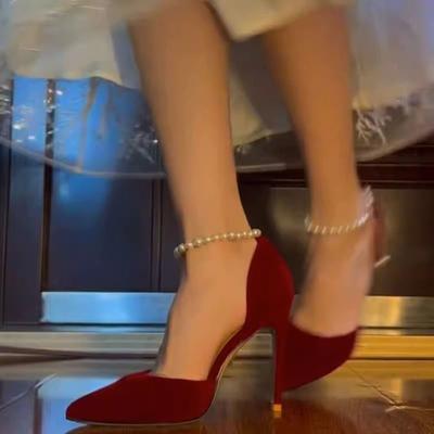 Escarpins nouveau design perle talon fin bout pointu chaussures simples chaussures de cérémonie pour adulte chaussures de mariage Xiuhe deux façons de porter
