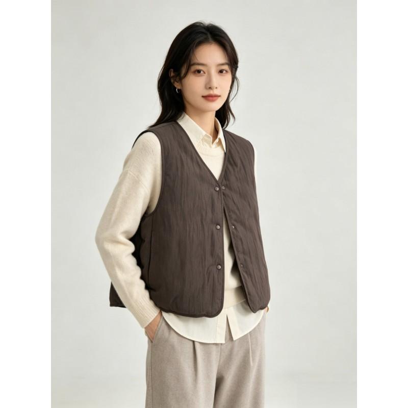 Womens Lightweight Down Vest 2026 Winter Slim Fit V-Neck Inner Layer Double-Sided Wearable