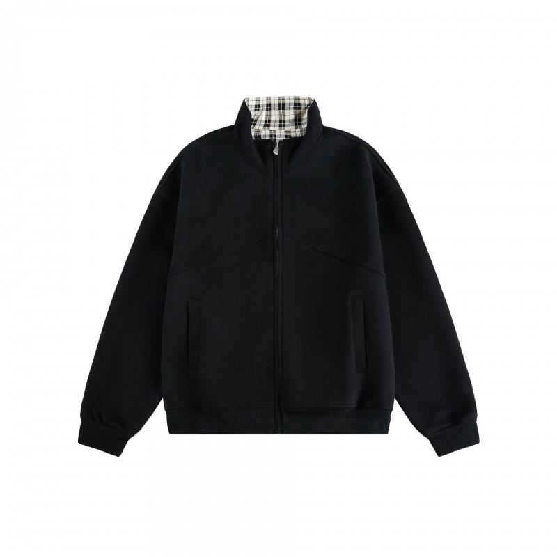 Unisex Stand Collar Zip-Up Sweatshirt Jacket Pure Color Short Fit Casual Outerwear Fall 2025