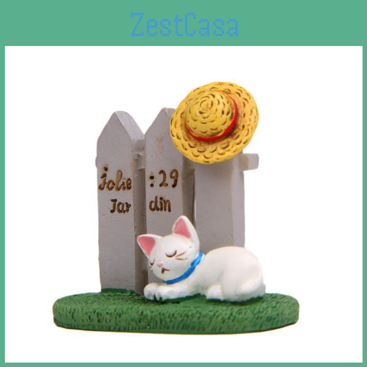 Cat Creative Fence And Hat Resin Ornaments Landscape And Desktop Decoration