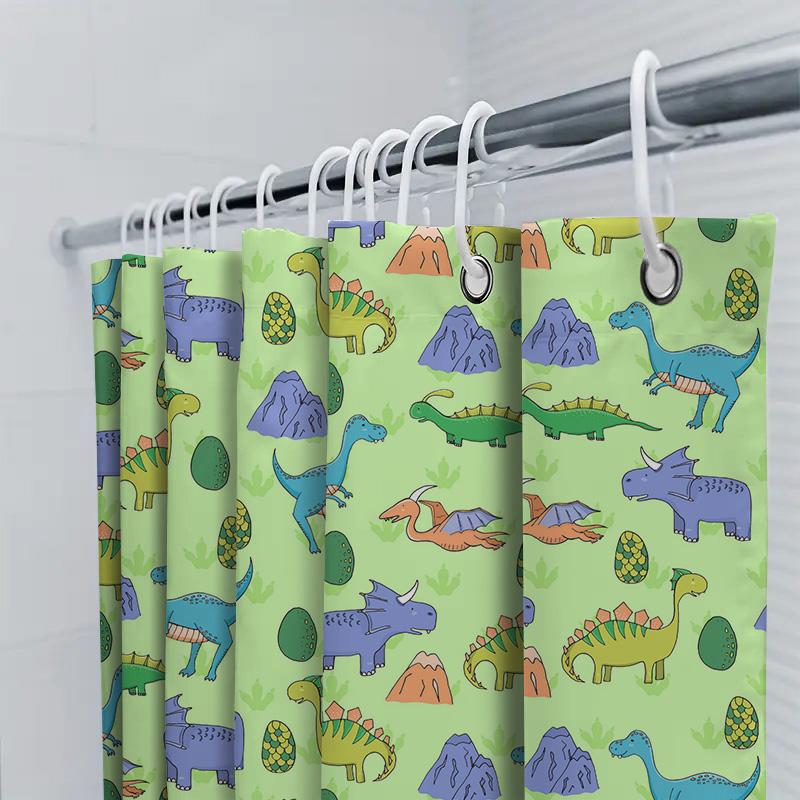 Colorful Dinosaur Print Shower Curtain For Kids Bathroom Decor Waterproof Fabric Home Supplies
