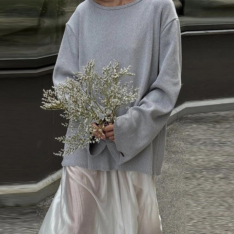 Cotton Pullover Overzie Sweater Women's Sexy Backless Loose Knit Sweater Round Neck Flared Sleeve Solid Color Pull Jumper Autumn/Winter 2025