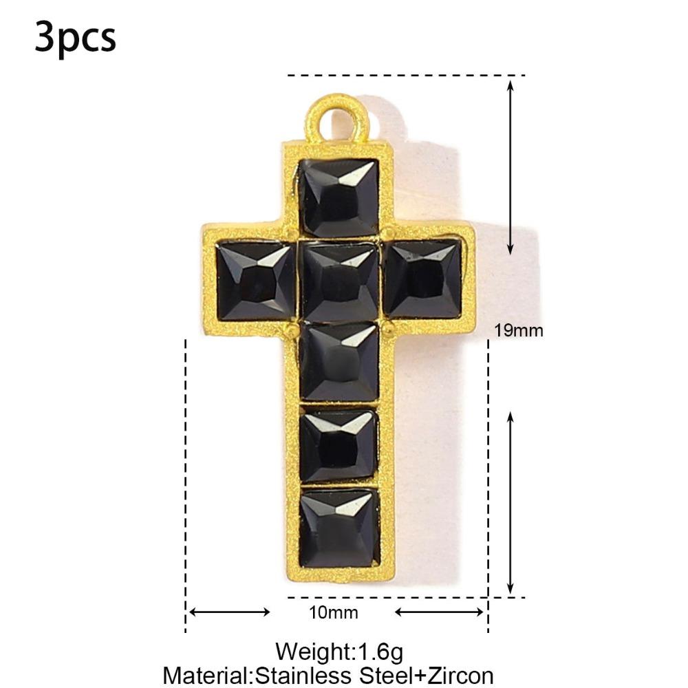 3pcs Stainless Steel Cross Charm Vintage Heart Charm Fashion Cubic Zircon Pendant Gift
