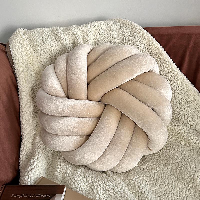 Light Luxury Velvet Three-strand Round Cushion Living Room Cushion Bedside Pillow Woven Bay Window Mat Sofa Plush Throw Pillow