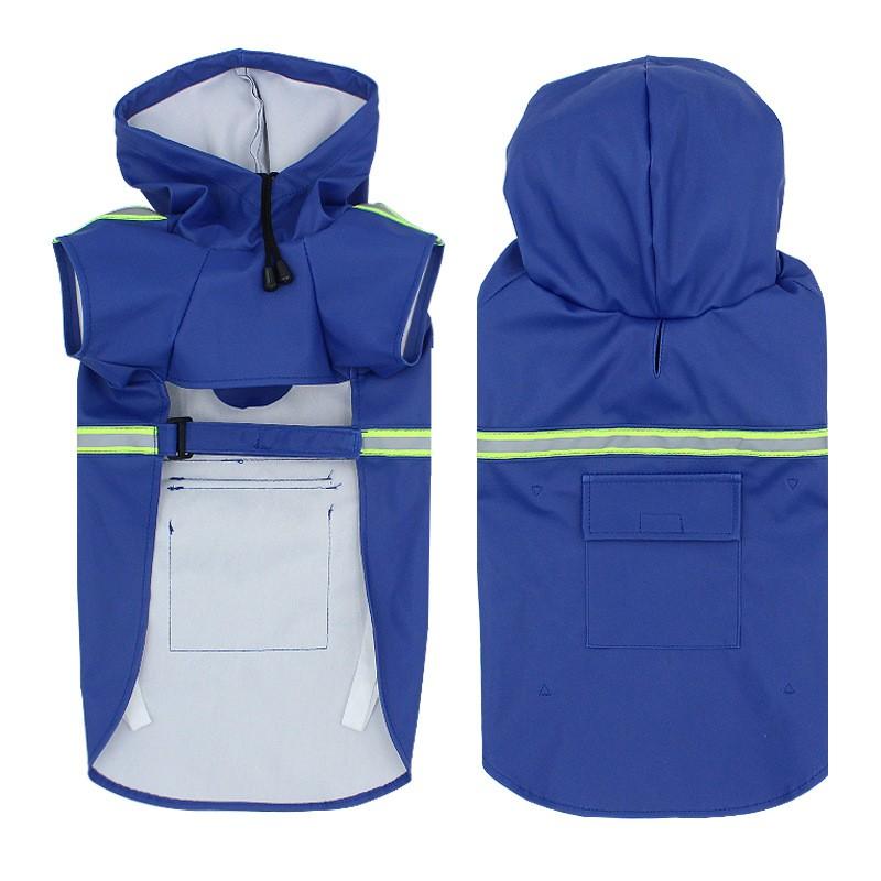 Large Dog Raincoat With Hood PU Waterproof Outdoor Pet Coat Reflective Safety All