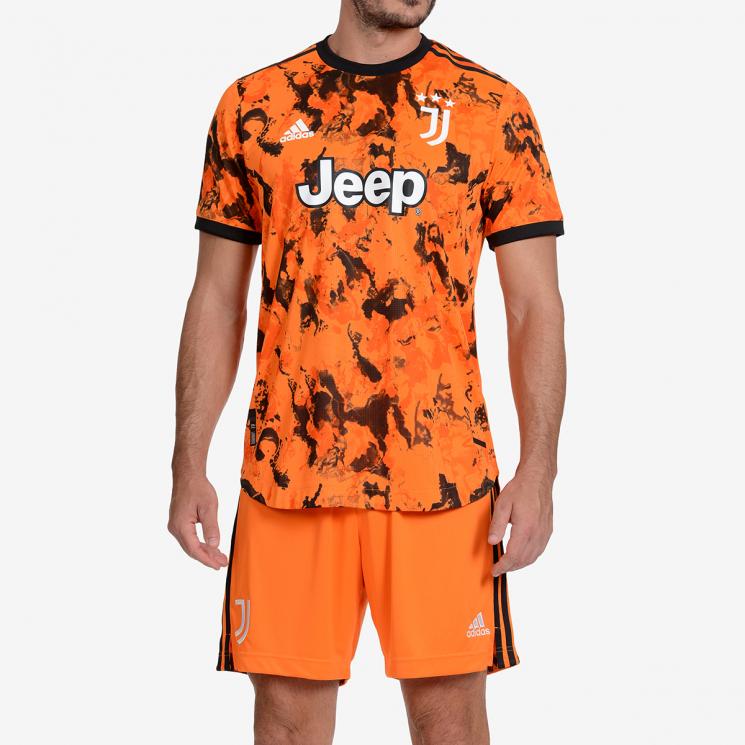 Adidas AU Juventus 20/21 Season Second Away Sports Patchwork Print Short Sleeve T-Shirt Men Tops Orange GE4854