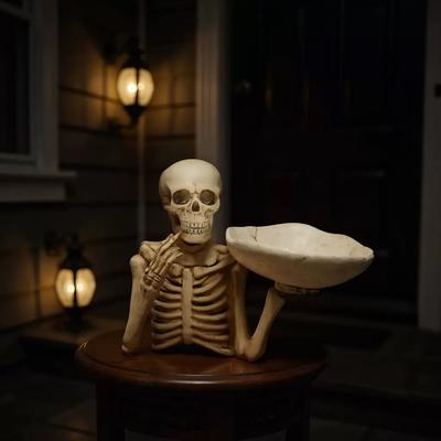 Resin Skull Tray Decorative Ornament Intricate Skeleton Design for Halloween Decoration Holiday Party Prop Gift Figurines