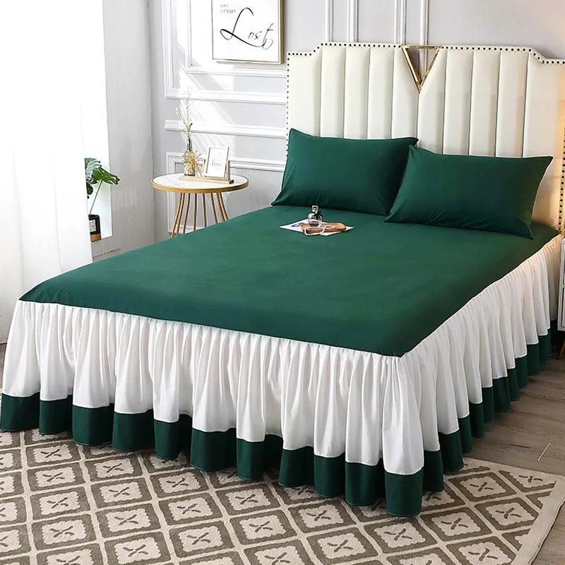 3 Pcs Solid Color Bedspread on The Bed Home Knit Dust-proof Smooth Cotton Bed Cover for Queen/King Size Bed