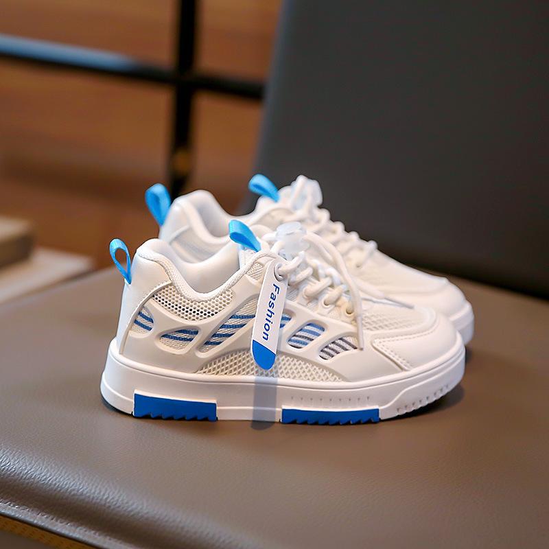 Kids White & Blue Breathable Mesh Casual Sneakers 28