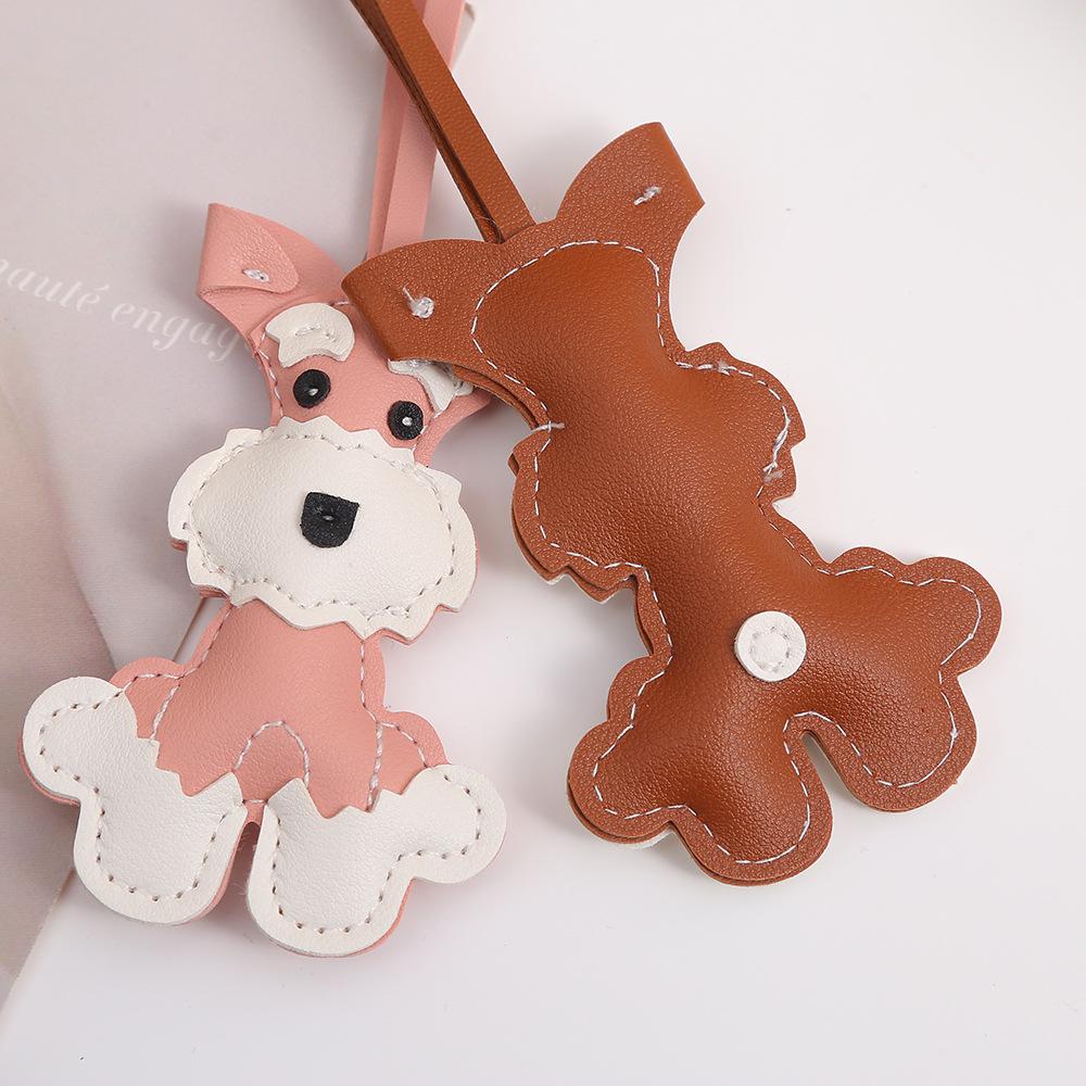 Mini Schnauzer Cute Cartoon Leather Bag Lanyard Keychain Pendant - Creative Small Gift