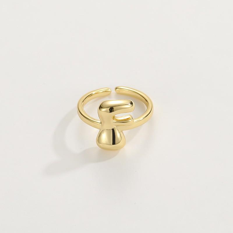 Adjustable Open Ring In 18K Gold Plated Copper With Q-Style Alphabet Letter Design Men Women