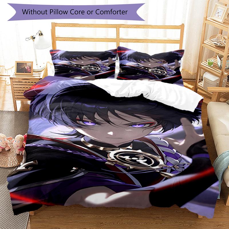 3pcs Genshin Impact Wanderer2 Design Cover Set - HD Printed Bedding with 1 Cover and 2 Pillowcases - Perfect for Home and Dorm Decor