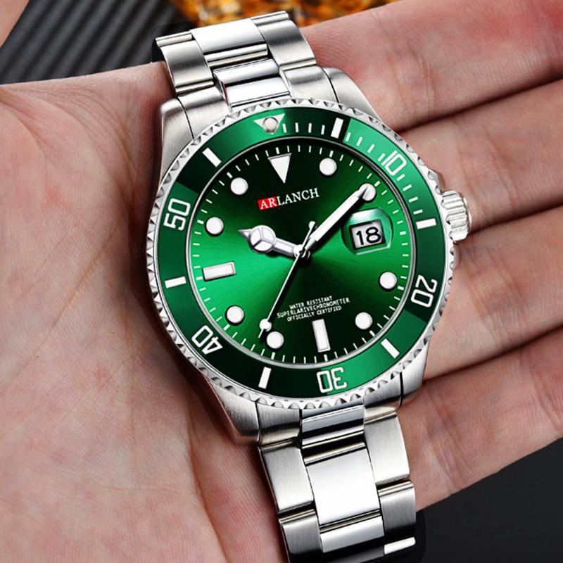 Men's Green Water Ghost Watch Shrimp Skin Stainless Steel Men's Watch Luminous Anti-diving Calendar Quartz Steel Belt Watch