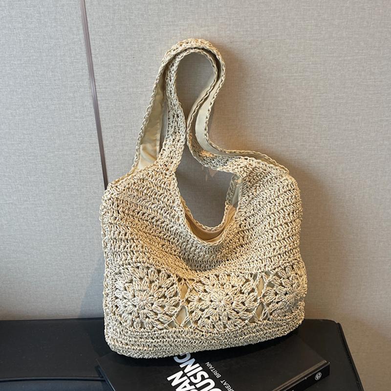 Yogodlns Large Straw Beach Bag with Zipper Summer Shoulder Bag Handbag Hobo Bag Shoulder Purse for Women Travel Vacation