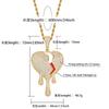 Broken Heart Pendant Necklace Hip Hop Style Full Zircon Water Drop Shape Gold