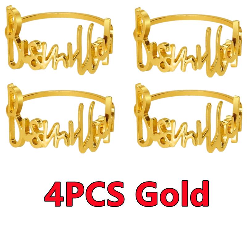 1PC-6PCS Bismillah Letter Napkin Rings Gold Napkin Holder Muslim Islamic Ramadan Kareem Party Wedding Decor Eid Mubarak Gifts