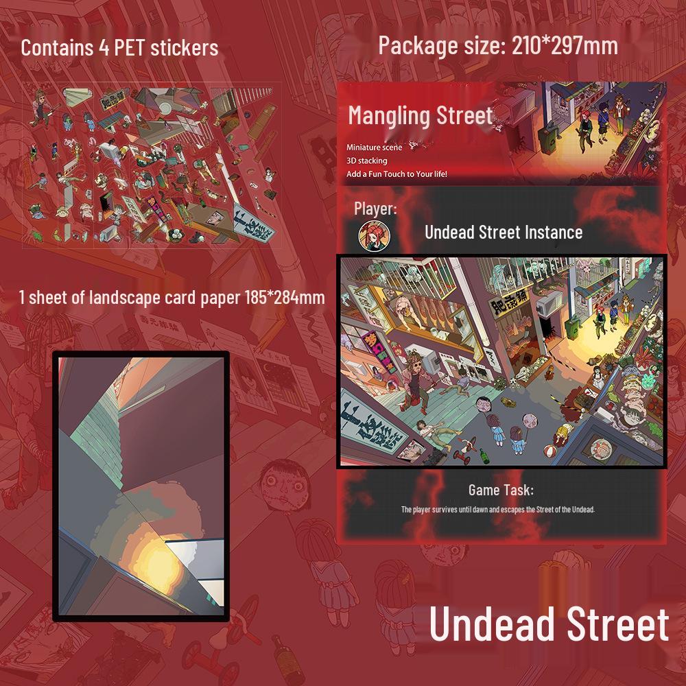 PET Large Undead Street Scene Stickers: DIY Miniature Horror Series, Creative Handmade.