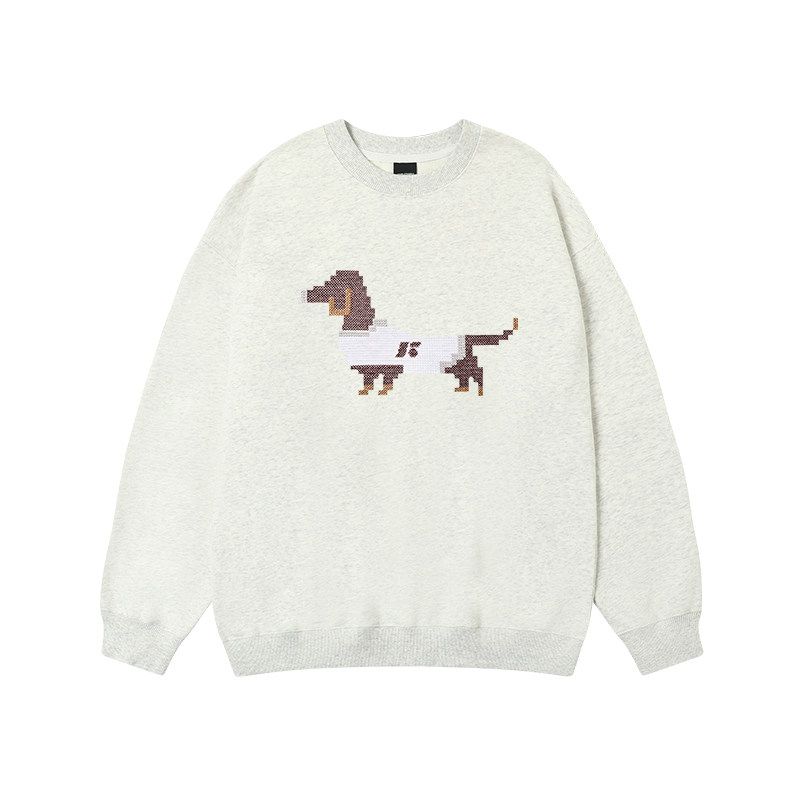 Jungle Tiger Fun Cross-Stitch Puppy Crewneck Sweatshirt for Men, Street Style, 420g Heavyweight Thickened Couple's Top for Women