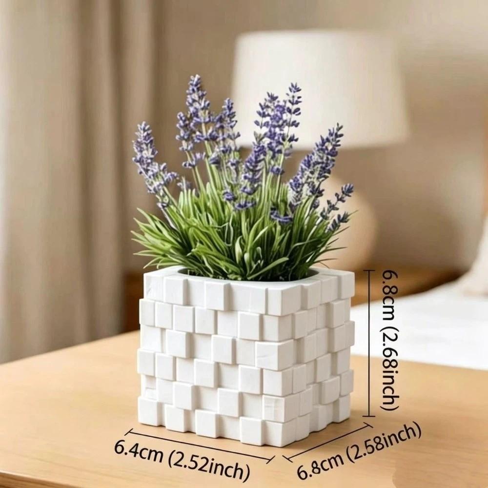 Ornaments 3D Printed Cube Flower Pot Building Block Style Creative Succulent Plant Pot Vase Home Decoration Bookshelf