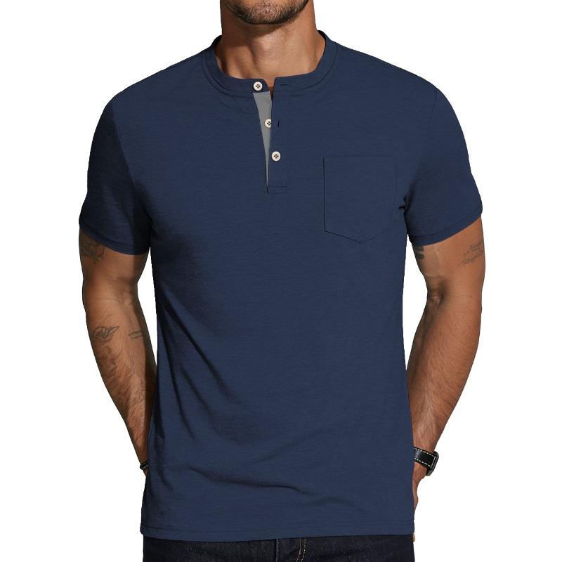 New summer collection: men’s plain short-sleeved polo shirts with button-down collars – casual T-shirts for the export market S тёмно-синий