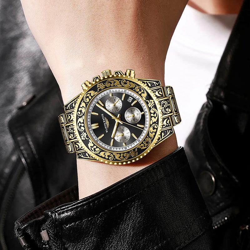 Men's Luxury Business Retro Watches Date,Chronograph Creative Steel Band Quartz Watch For Man Waterproof Clock Relogio