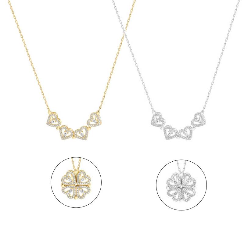 Heart Shaped & Four Leaf Clover Convertible Pendant Necklace Advanced Sense Necklace Crystals Jewelry for Women Girls