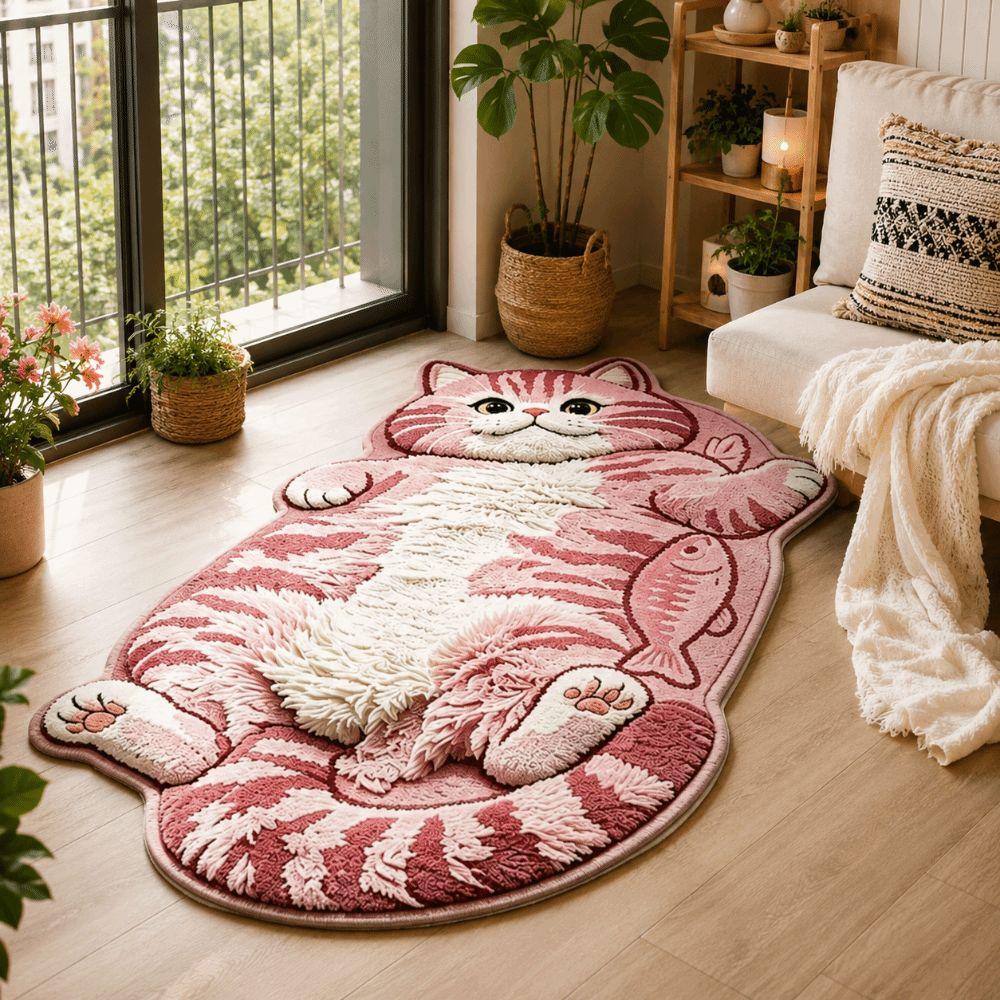 Easy to Clean Home Decor Carpet Anti-fouling Cartoon Carpet Funny Cat-Shaped Area Rug Living Rooms