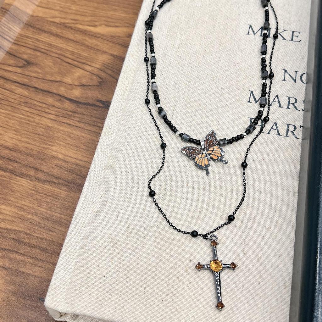 Vintage Beaded Butterfly Necklace - 2024 Trendy Cross Design for Women