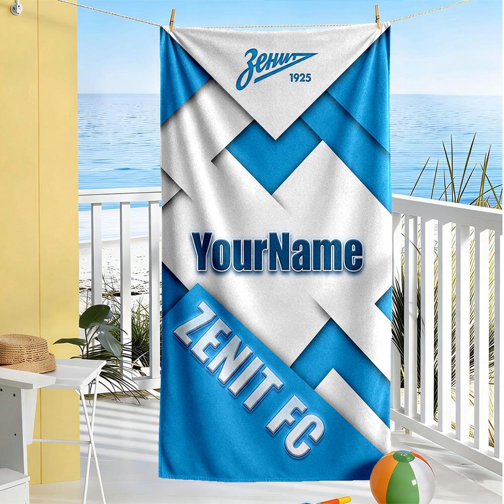 Fc Zenit Saint‑petersburg Personalized Text Beach Towel Quick-Dry Soft Microfiber Suitable for Sports Travel Swimming Yoga Bathroom Beach And Pool