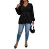 Large Size Women's New V-neck Lantern Sleeve Top Women's Lace-up Waist Thin Ruffle Hem T-shirt