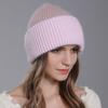 New Fashion Color Splicing Knitted Women's Hats Warmth Angora Rabbit Fur Hat Winter Beanie for Lady Adult Female Cap
