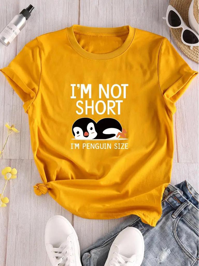 European and American Women's Yellow Short-Sleeved Top with Picture Design