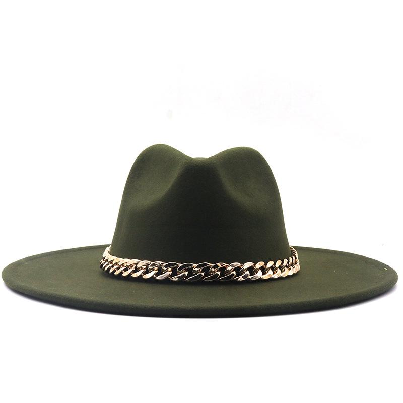.Cm European and American autumn and winter women's woolen hat, British style chain jazz hat, crimped hat