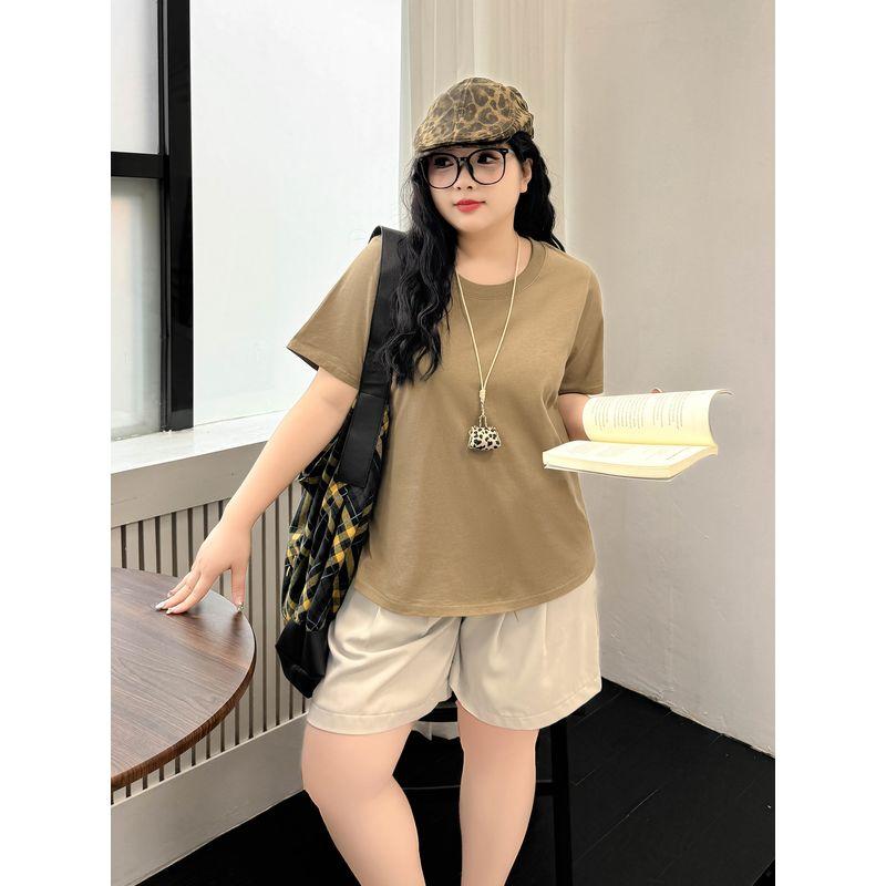 Plus size women clothing [Colorful Lazy T] Back Applique Design Sense Short sleeve T-shirt 100.00kg Loose Summer Top
