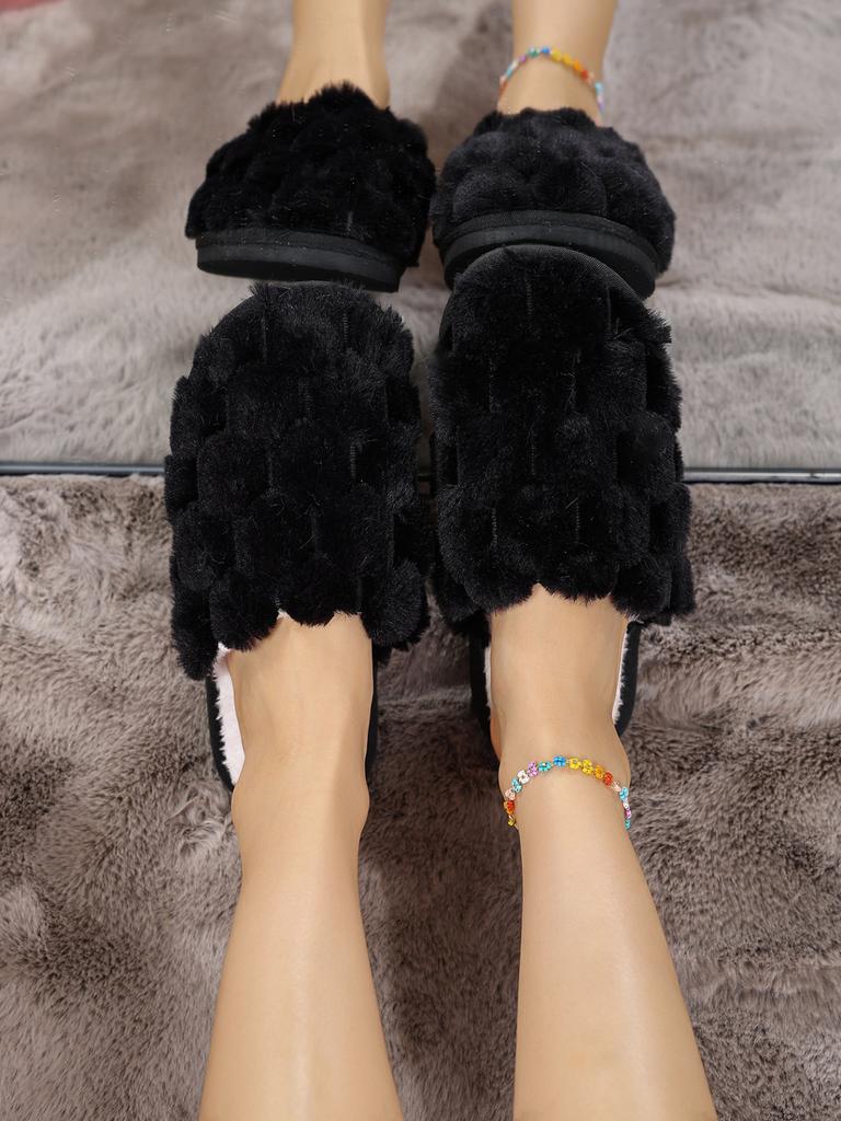 New open fluffy slippers household thermal cotton slippers, piled and thickened comfortable plush