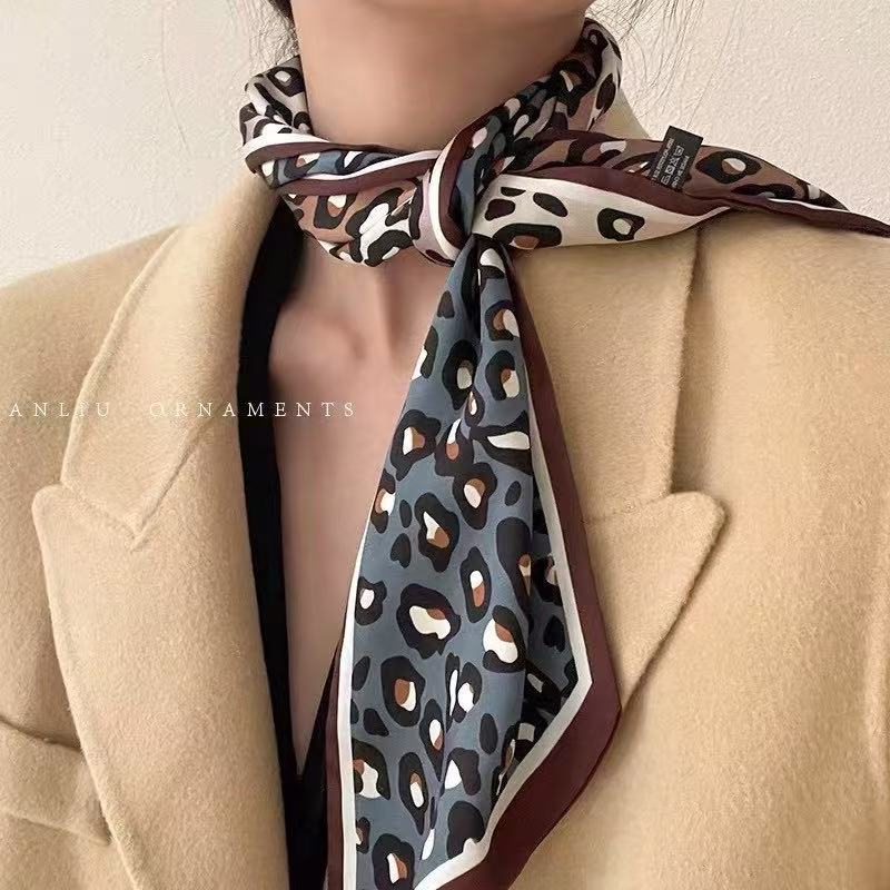 Thin and Narrow Long Silk Scarf Imitation Silk Versatile Decorative Scarf Fashionable Pointed Corner Headband Strap Streamer Striped Silk Scarf