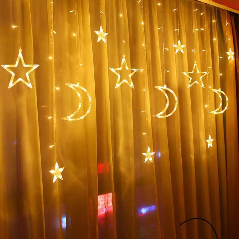 LED Curtain Lights - Star & Moon Design for Bedroom or Christmas Decoration 5m Extension Plug (Connects 24V and Solar) звезда