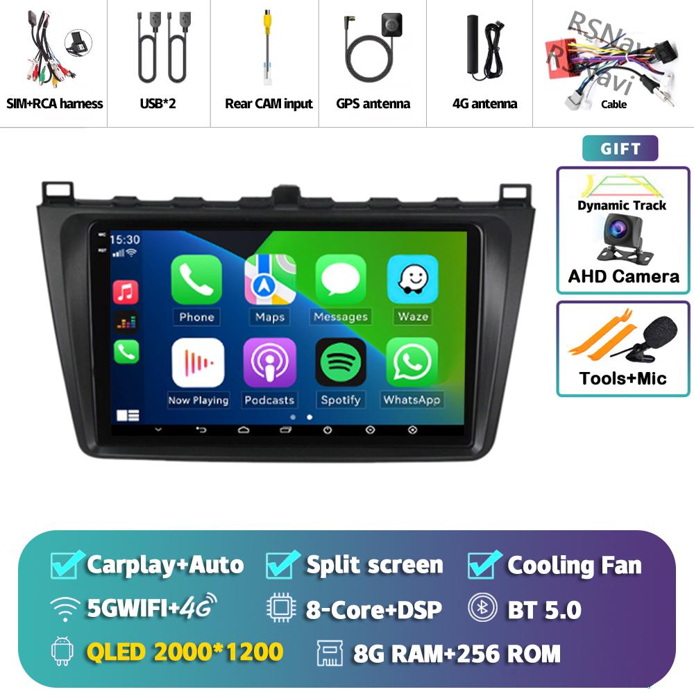 Android 14 Carplay Auto For Mazda 6 2008 - 2012 Car Radio 4G+WIFI Player Multimedia Stereo Navigation Video 360 Camera AI Voice