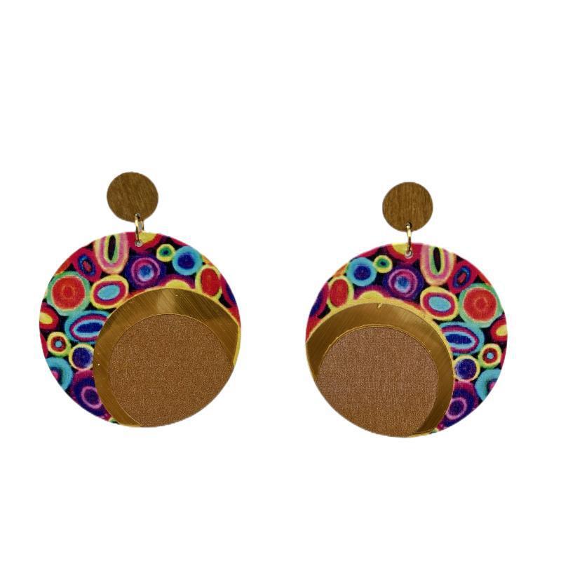 Orecchini Vintage Geometrici Rotondi In Legno E Pelle, Stile Bohemien Occidentale, Per Donne, Regalo Natale