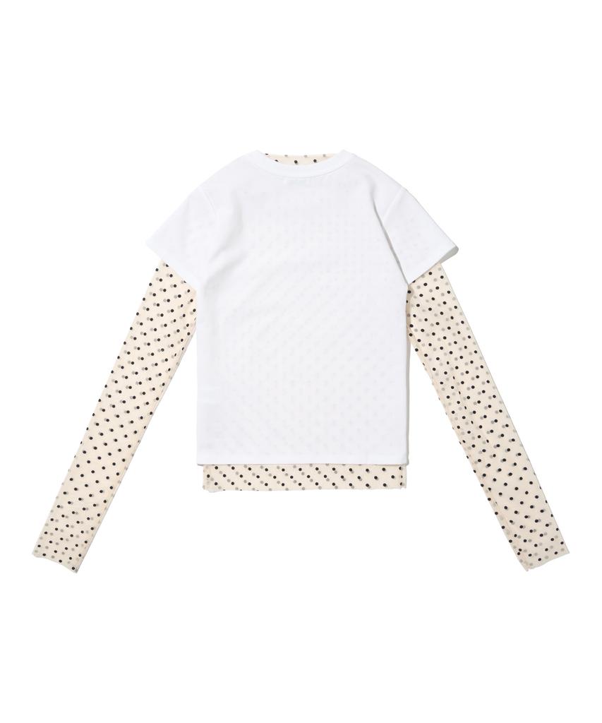CARGOBROS FOR WOMAN Dot See-Through Long Sleeve Layered Short Sleeve Tee Set (Ivory/Ivory)